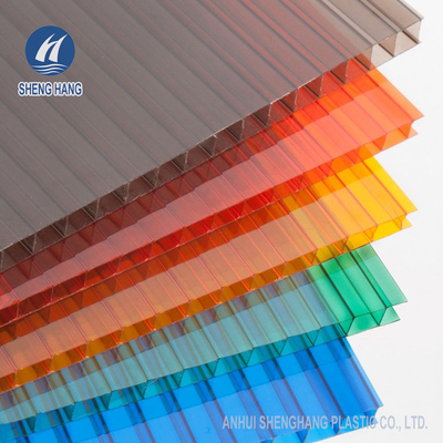 แผ่นโพลีคาร์บอเนตผนังคู่สีเทาขนาด 10 มม. สีเหลืองสำหรับความทนทานต่อสภาพอากาศในโรงเรือน