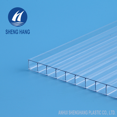 อาคารหลังคา PC Hollow Twin Wall แผ่นโพลีคาร์บอเนตป้องกันรอยขีดข่วนทนทาน 80um